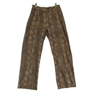 VTG New York City Pants Women 8 Tan  Snakeskin Print Lined Straight Leg Mage USA